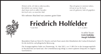 Traueranzeige von Friedrich Holfelder von Pegnitz-Zeitung